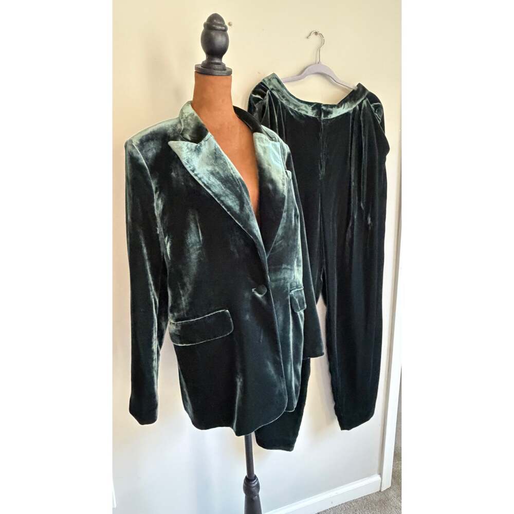 NWT Banana Republic Velvet Blazer & Pants Suit Set Green $460 Size 10/10L - Picture 6 of 13